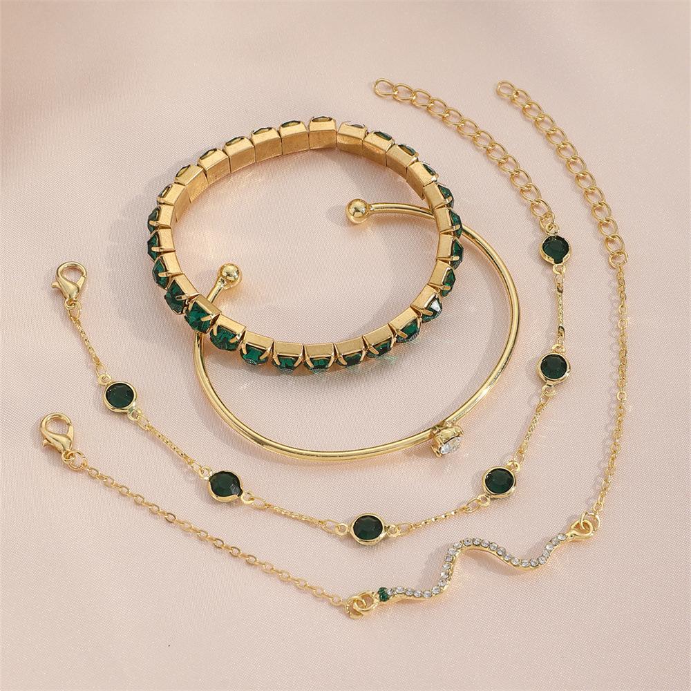 Set de 4 Pulseras Elásticas Omnia – Brazaletes de Diamantes de Imitación Verdes para Mujer | Estilo Lujoso y Ajustable - Imagen 8
