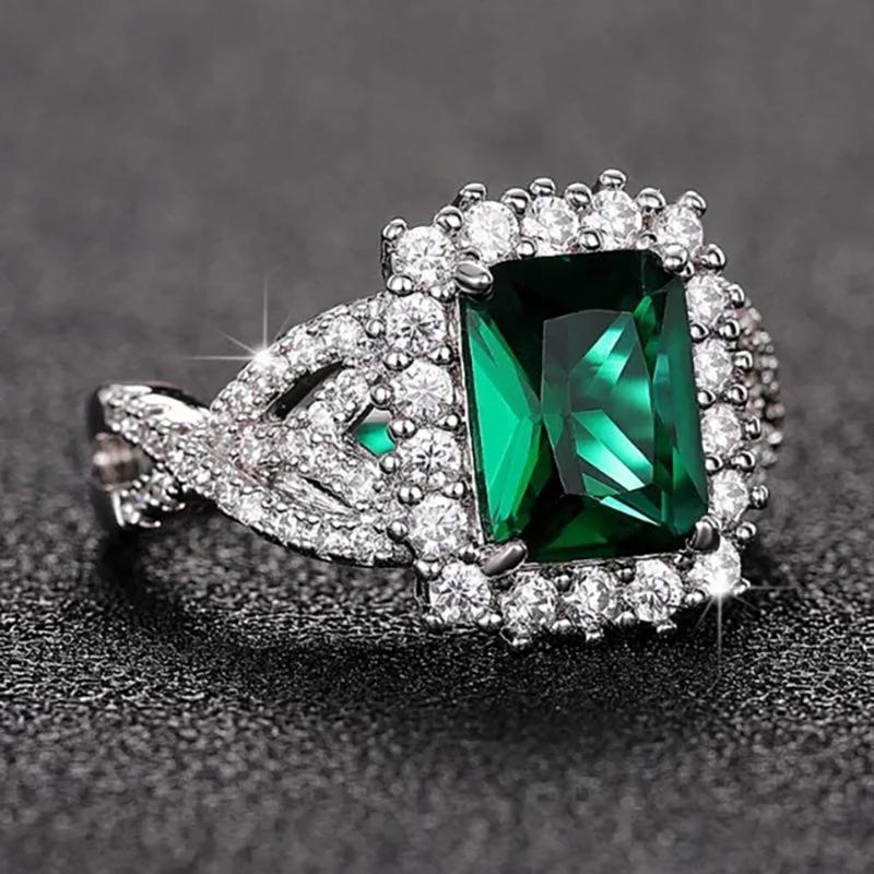 Anillo Omnia Emerald Glow – Circón Verde Corte Esmeralda y Diseño Geométrico Sofisticado - Imagen 2